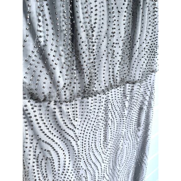 NWT KLEINFELD Storm Gray Beaded Evening Gown with Halter Dress Size 8 - Picture 6 of 12